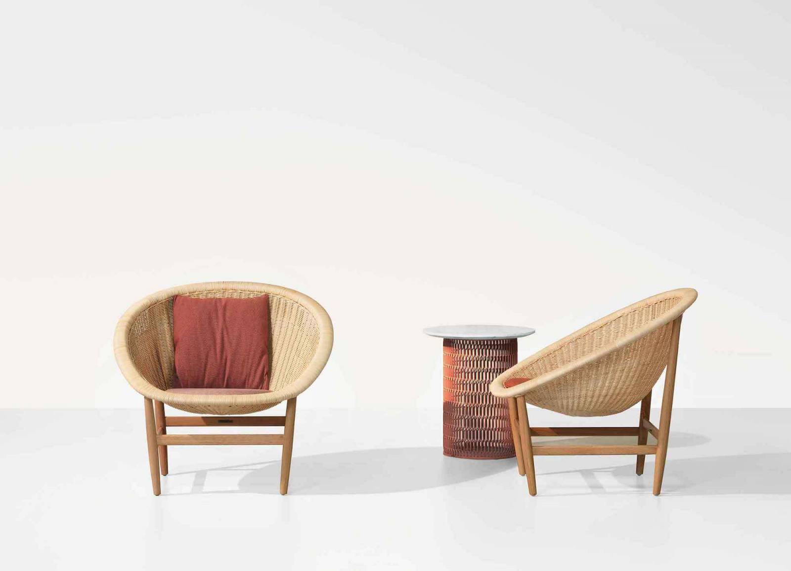 Fauteuil lounge collection BASKET en teck et en fibre synthétique pour l'extérieur