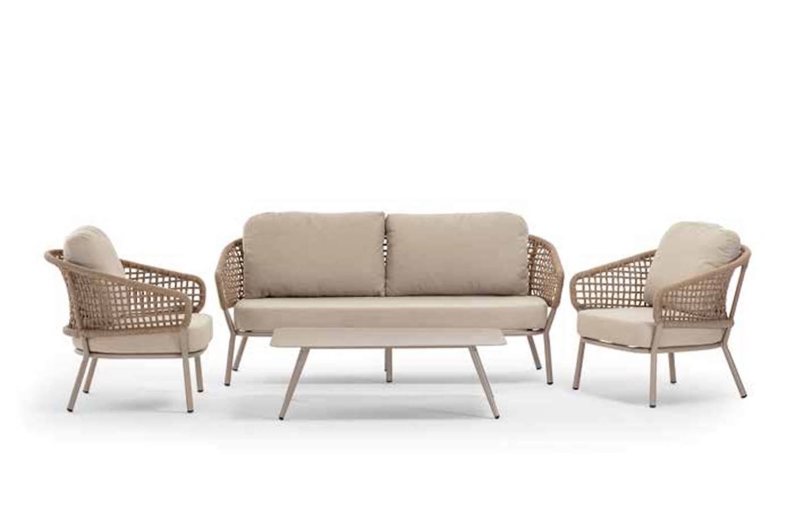Salon de jardin en aluminium et corde tressée beige, collection Atol