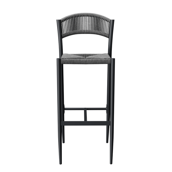 Tabouret haut en gris aluminium et en osier de corde anthracite collection Jonah Barstool