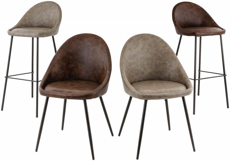 Ensemble de chaises d'intérieur de repas de la collection Efy avec assise et dos garnis en similicuir et structure métallique en marron foncé et gris à Biarritz