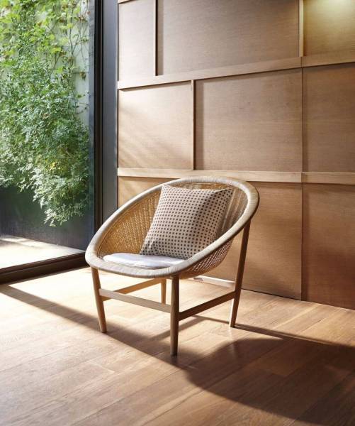 Fauteuil bas en teck avec coussin 100% acrylique en option, collection BASKET garantie usage extérieur