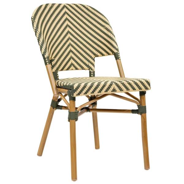 Chaise extérieure en résine tressée vert-beige