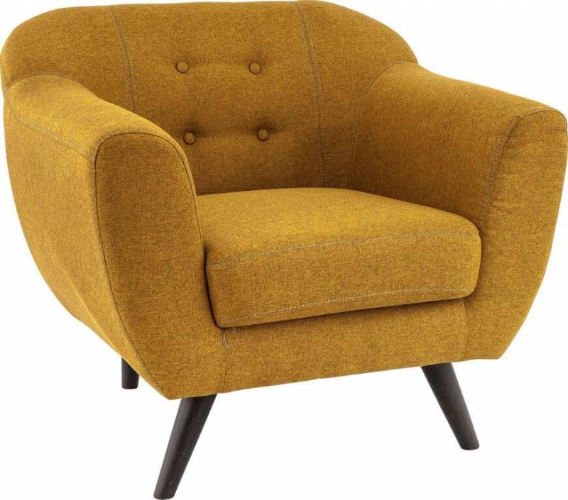 Fauteuil lounge d'intérieur de la collection Lola en hêtre et en tissu COMO jaune moutarde à Genève