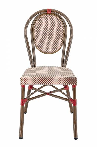 Zoom de face sur la structure en aluminium de la chaise style bistrot, collection Versailles