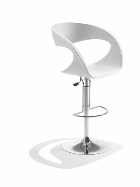 Tabouret d'intérieur pivotant et adaptable avec piétement rond en acier chromé et coque Baydur blanche de la collection Raff par MIDJ à Bordeaux