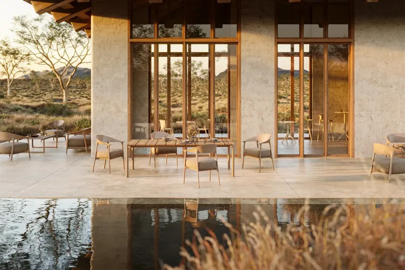 Ensemble de repas composé de fauteuils de repas confortable en polypropylène, collection AFRICA à Mougins