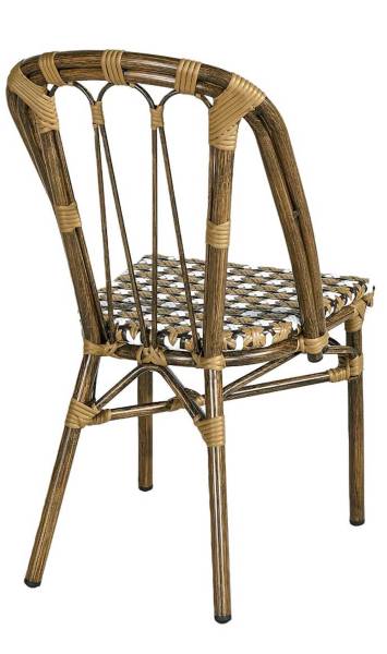 Chaise de repas d'extérieure en style bistrot parisien avec tressage rotin