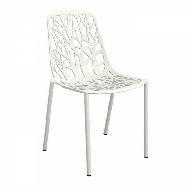 Chaises empilé collection Forest en aluminium vernis peinture epoxy blanc à Paris