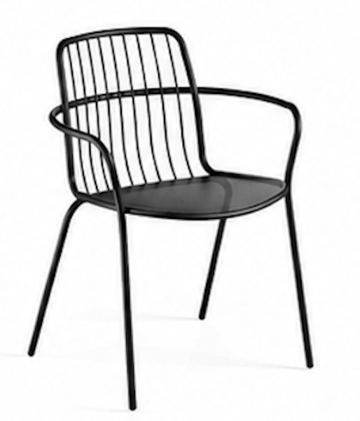 Chaise de repas extérieur en acier noir de la collection 