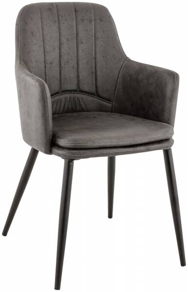 Chaise de repas anthracite avec accoudoirs de la collection de Kacy en métal et en tissu à Paris