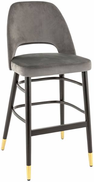 assise de restaurant de la collection Montreux BST Pieds en hêtre teintés en noir avec embouts métalliques peints en doré et assise velvet grise à Lyon